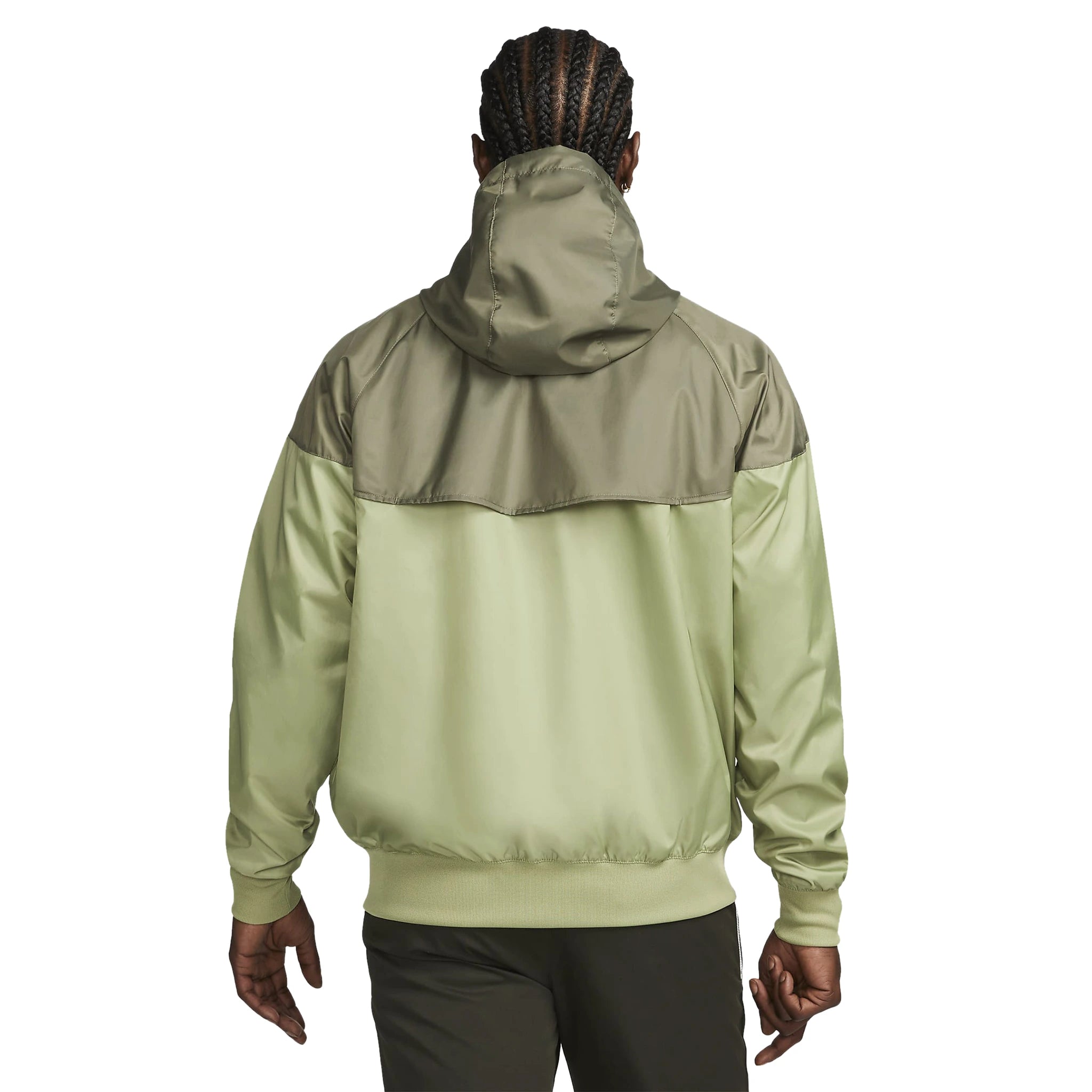 Model back view of Nike Sportswear Windrunner Green Jacket DA0001-334